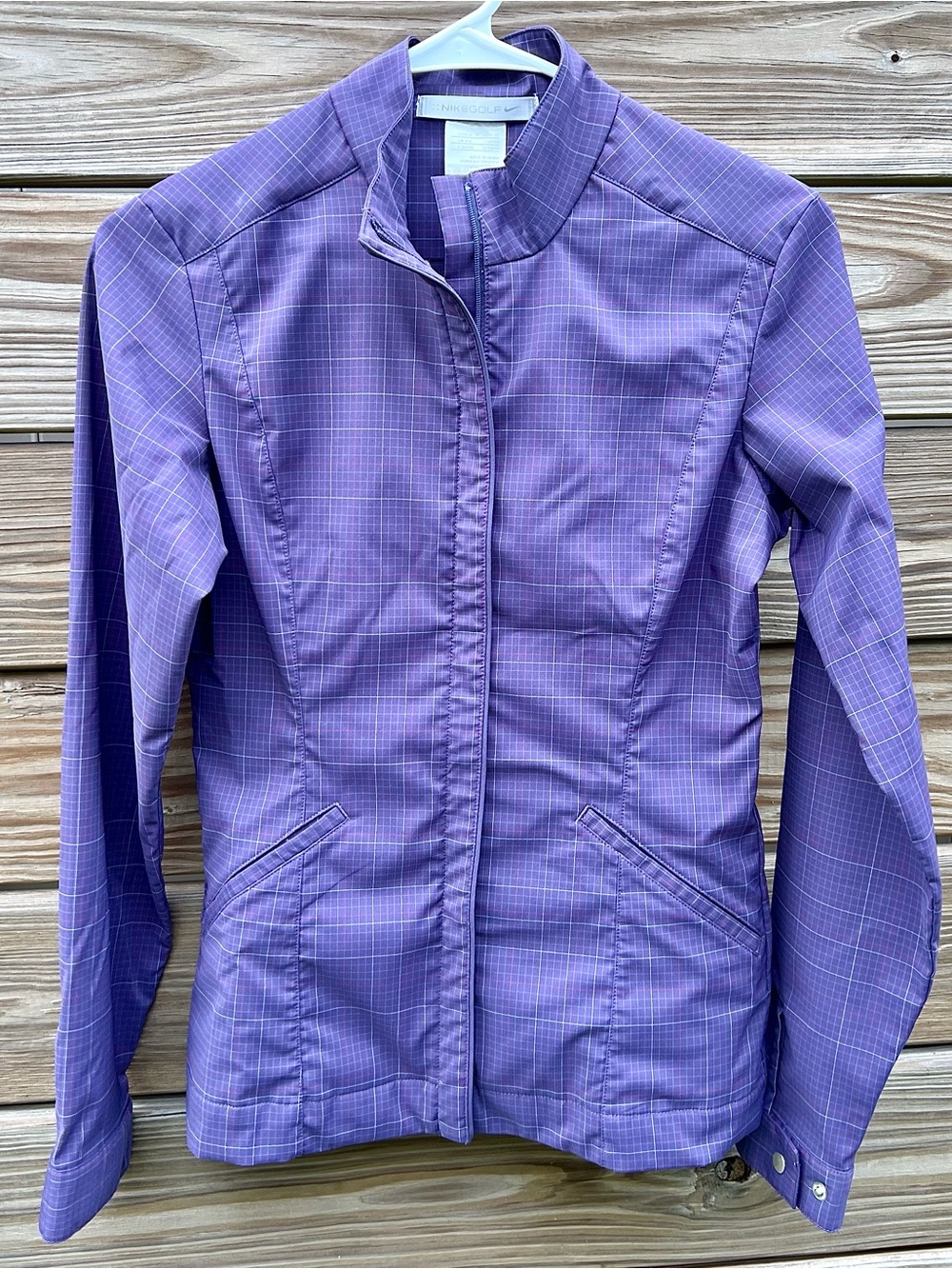 Nike Golf Purple Grid Plaid NikeFit Dry Full Zip Mock Neck Jacket Women’s XS